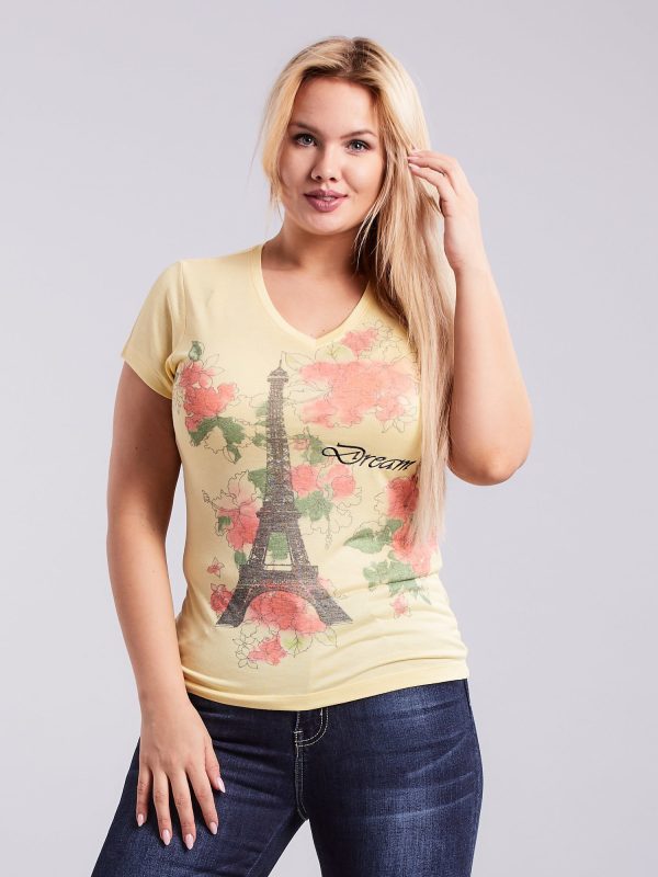 Wholesale Pale yellow T-shirt with plus size print