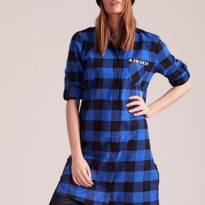 Wholesale Blue Plaid Long Shirt