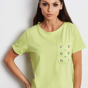 Wholesale Green t-shirt with openwork pocket