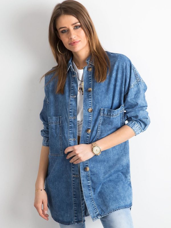 Wholesale Blue denim shirt with pockets