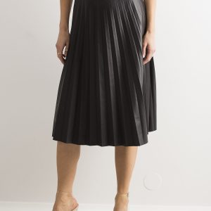 Wholesale Black Pleated Eco-Leather Skirt