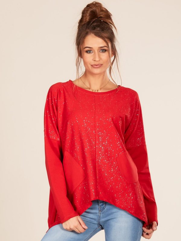 Wholesale Red oversize blouse with pockets