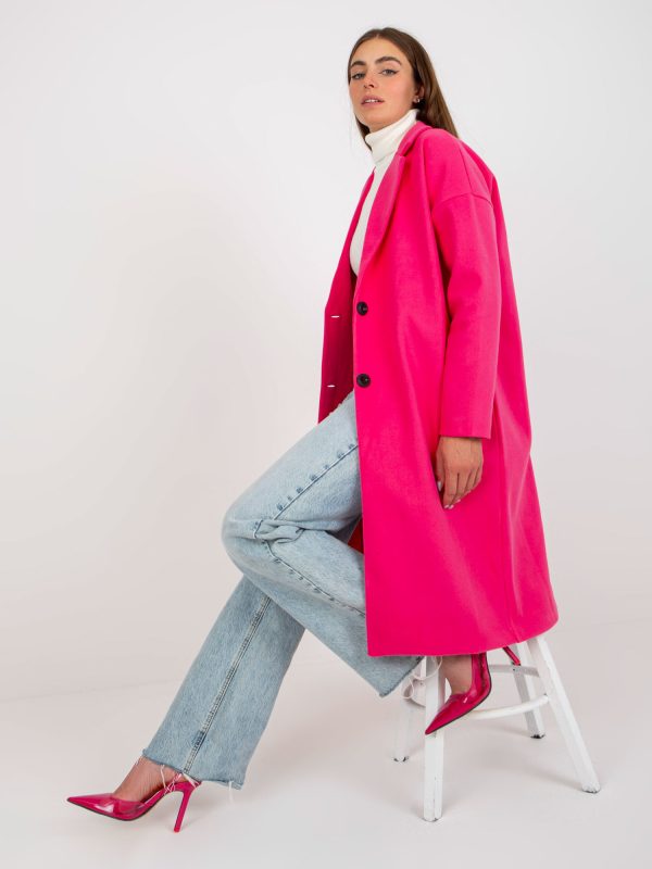 Wholesale Fluo pink women's coat with button closure OCH BELLA