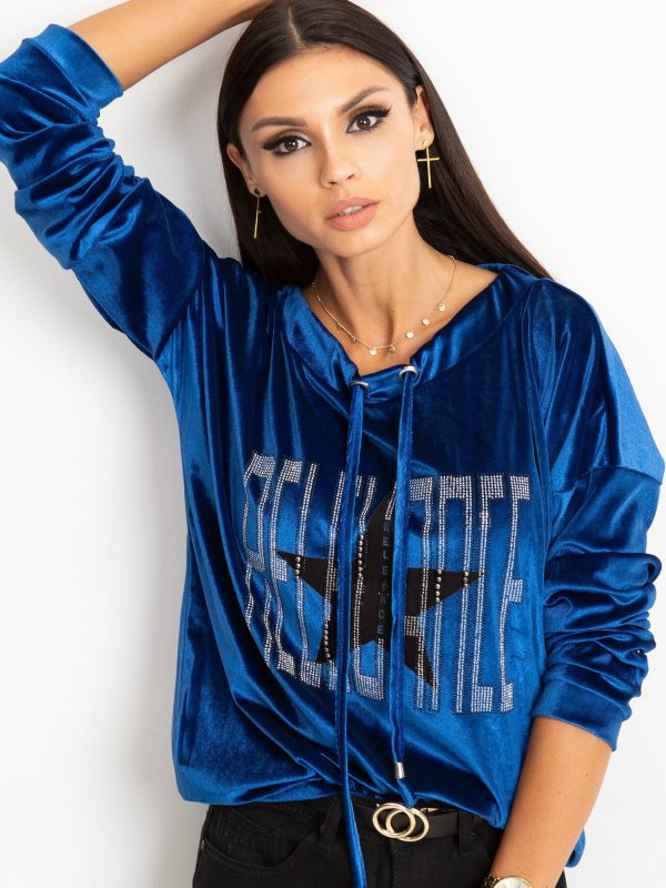 Wholesale Blue velvet sweatshirt with applique