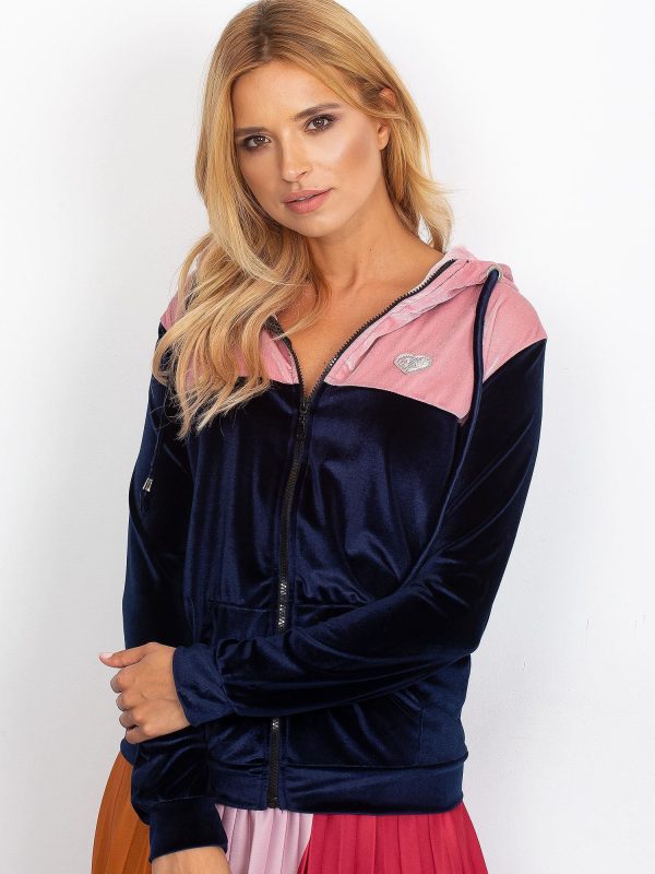 Wholesale Navy blue and pink velour sweatshirt