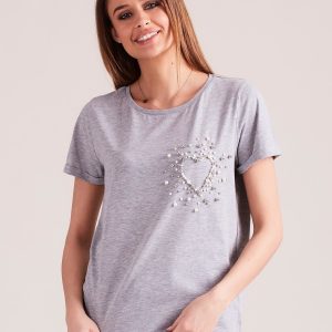 Wholesale Light grey blouse with pearls