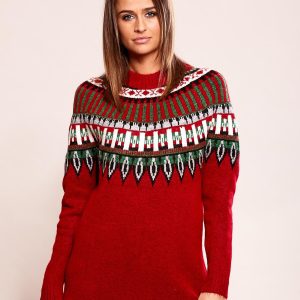 Wholesale Burgundy sweater with ethnic patterns