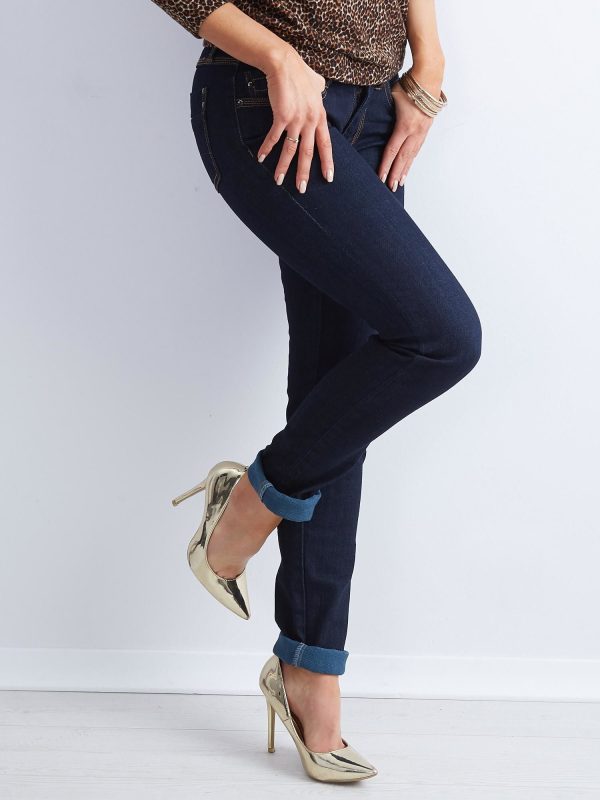 Wholesale Navy Blue Straight Leg Denim Pants