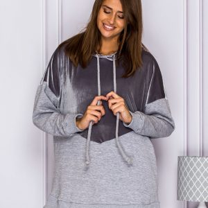 Wholesale Hoodie with velour grey/green