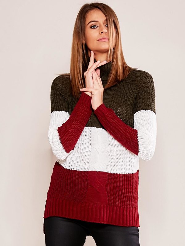 Wholesale Khaki-burgundy turtleneck sweater