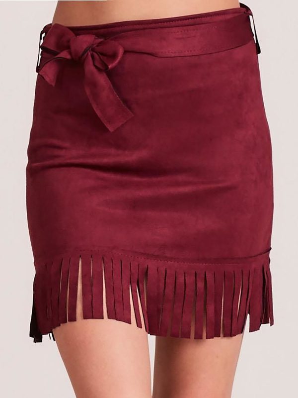 Wholesale Burgundy fringed skirt