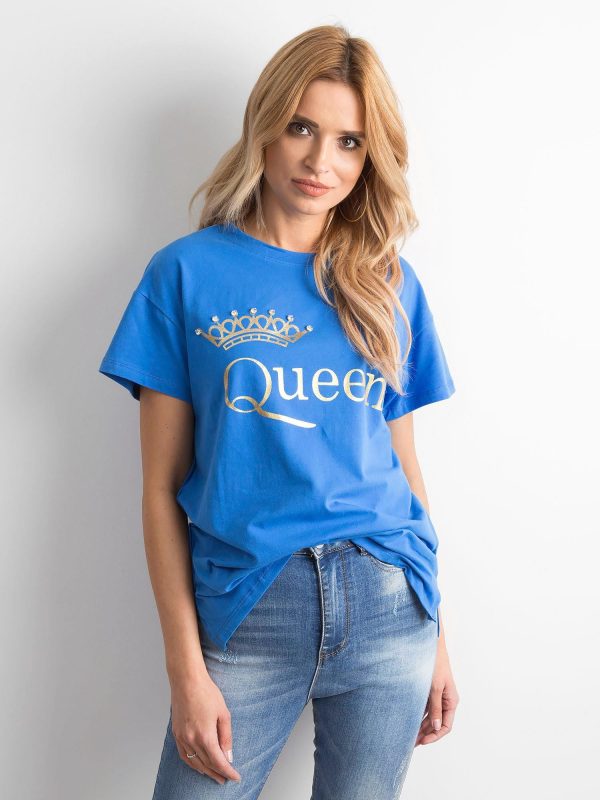 Wholesale Blue t-shirt with inscription and applique