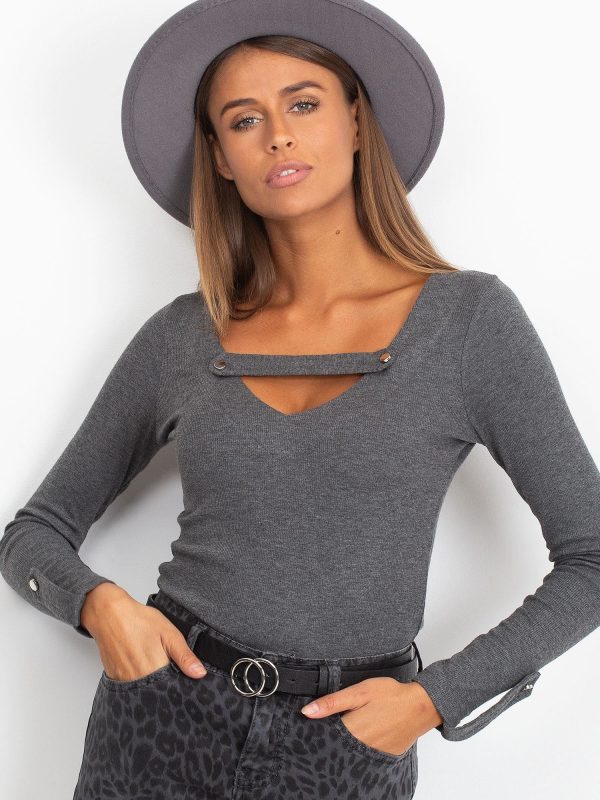 Wholesale Graphite fitted V-neck blouse