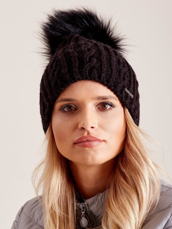 Wholesale Black hat with pompom with braids