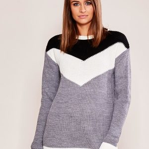 Wholesale Gray-white sweater with color blocks