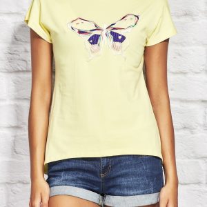 Wholesale Yellow t-shirt with colorful butterfly