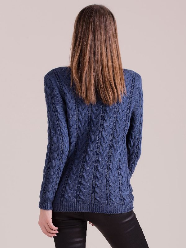 Wholesale Blue sweater with braids with pockets