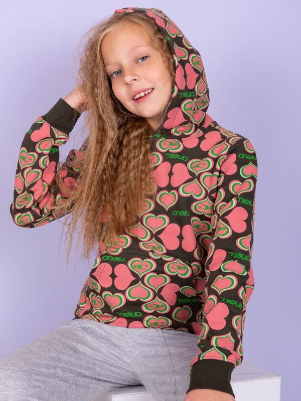 Wholesale O'NEILL Khaki-coral sweatshirt for girl in hearts