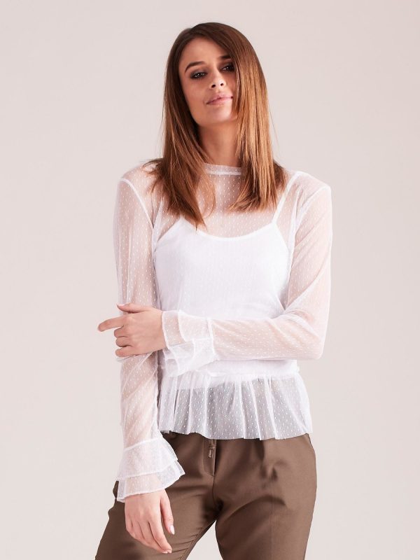 Wholesale White layered blouse with flounces