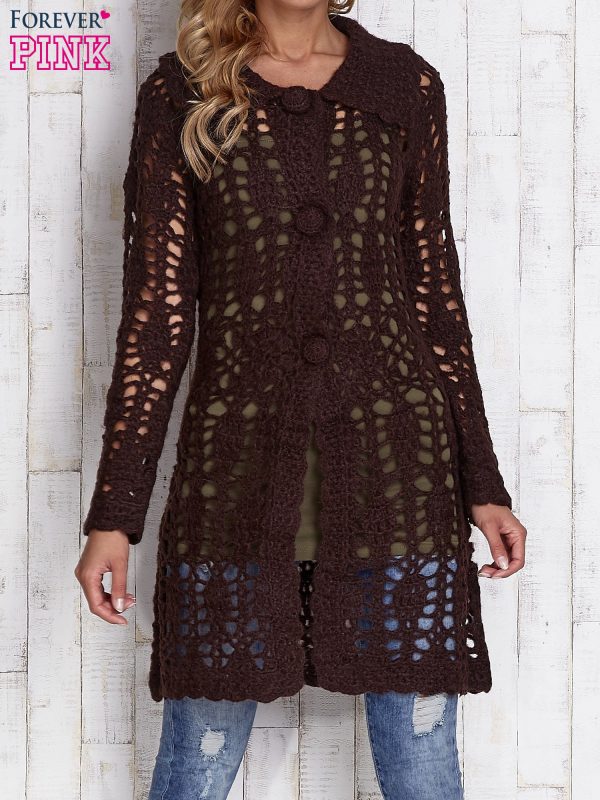 Wholesale Brown Long Button Sweater