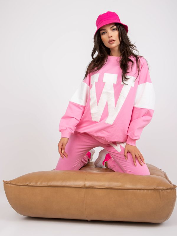 Wholesale Pink and white cotton sweatsuit set