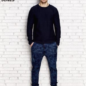 Wholesale Navy blue men's sweater with raw trim