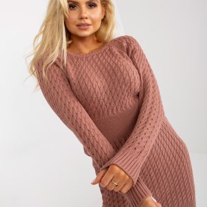 Wholesale Dirty pink pencil knit dress with braids RUE PARIS