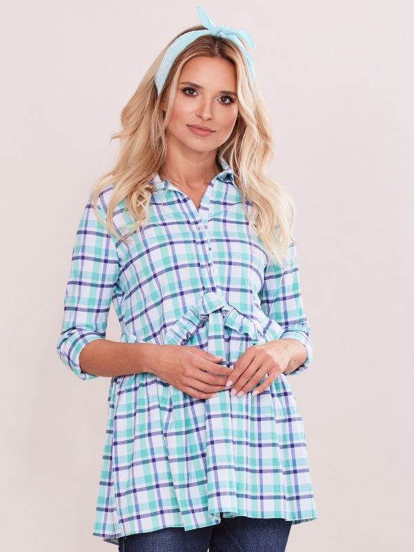 Wholesale Green checkered tunic with ruffle