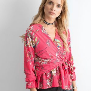 Wholesale Pink floral blouse with flounce