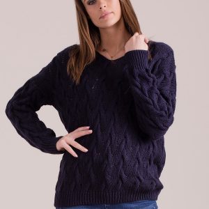 Wholesale Navy blue braided sweater