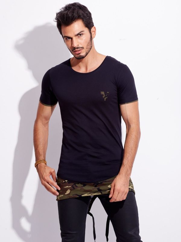 Wholesale Men's Black and Navy Long T-Shirt