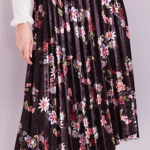 Wholesale Black velour floral pleated skirt