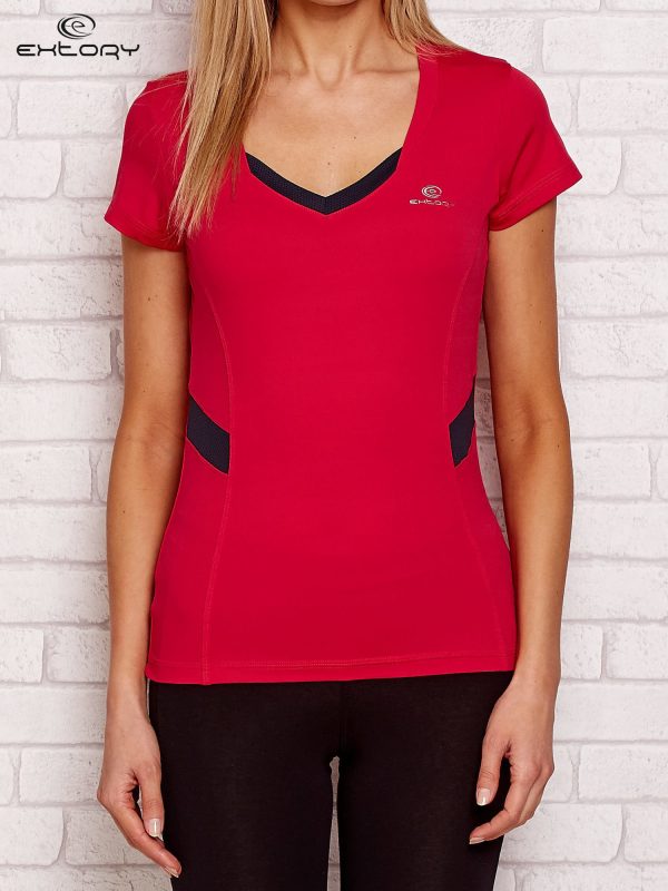 Wholesale Dark pink T-shirt with contrasting inserts PLUS SIZE