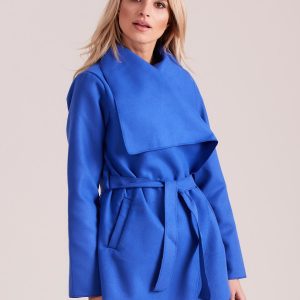 Wholesale A cornflower coat with binding and pockets