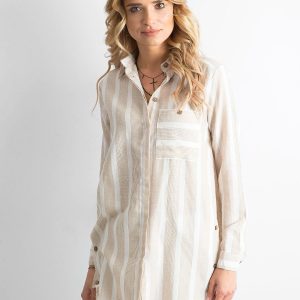 Wholesale Beige Striped Shirt Tunic