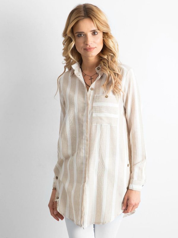 Wholesale Beige Striped Shirt Tunic