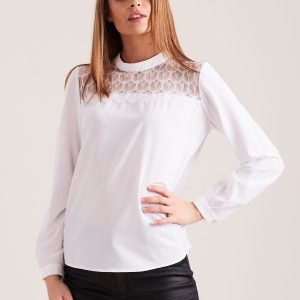 Wholesale White elegant blouse with decorative neckline