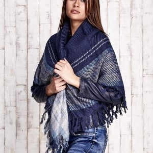 Wholesale Navy blue knitted scarf with fringes