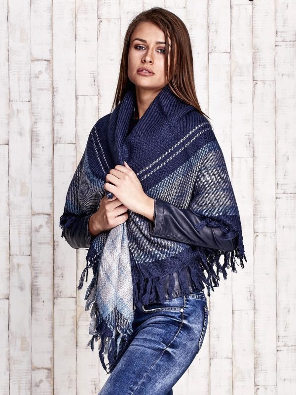 Wholesale Navy blue knitted scarf with fringes