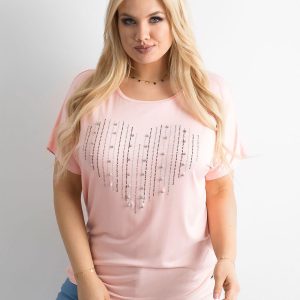 Wholesale Women's Plus Size T-Shirt with Applique Light Pink