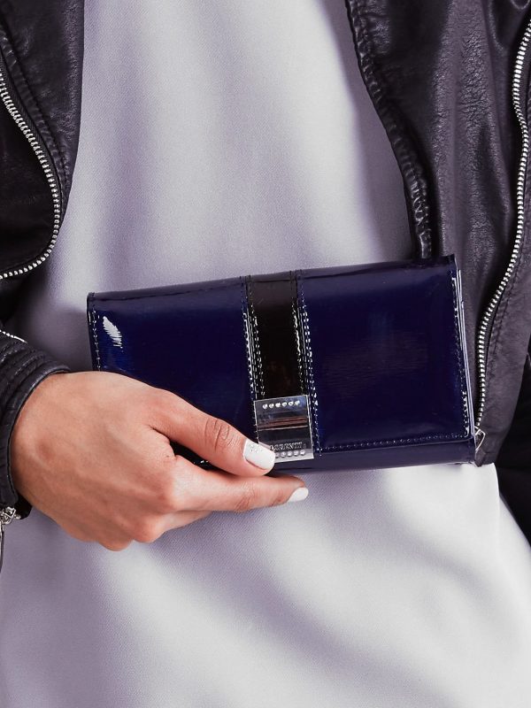 Wholesale Navy blue oblong lacquered wallet