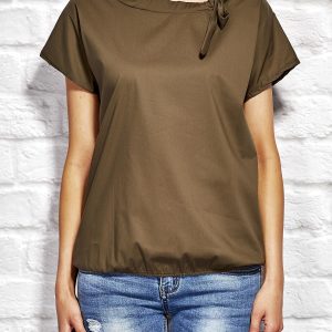 Wholesale Blouse with tie at khaki neckline