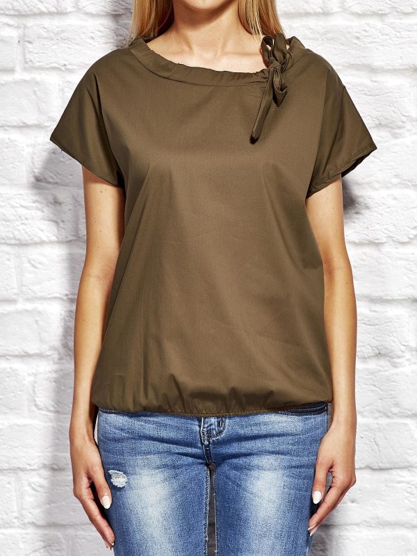 Wholesale Blouse with tie at khaki neckline