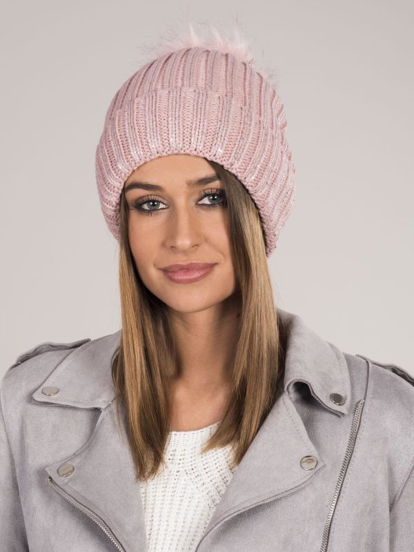 Wholesale Pink insulated hat with pompom