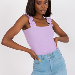 Wholesale Purple ribbed top with frills