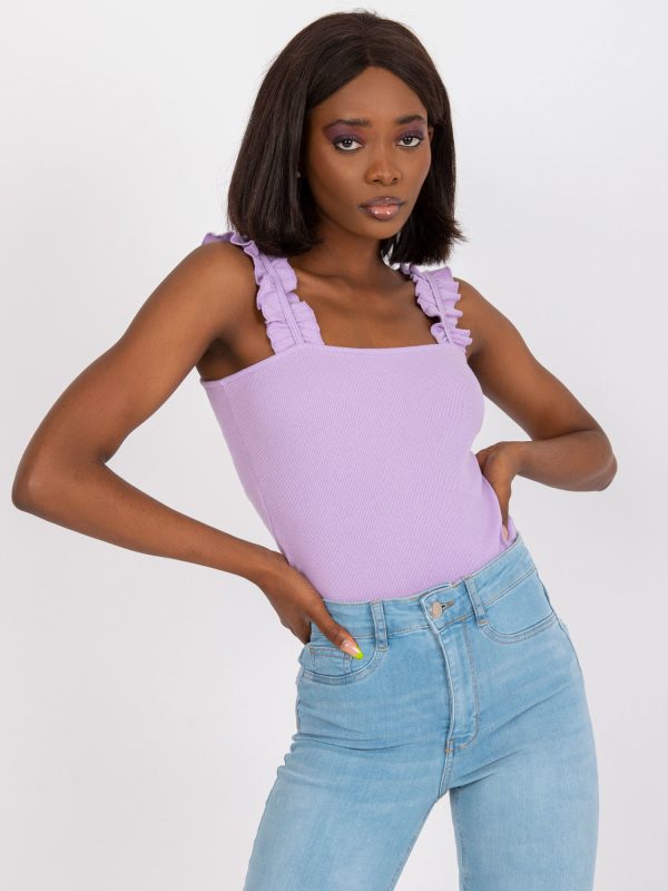 Wholesale Purple ribbed top with frills