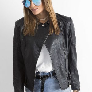 Wholesale Black biker jacket with flounces