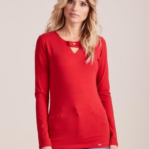 Wholesale Red fitted blouse with decorative neckline