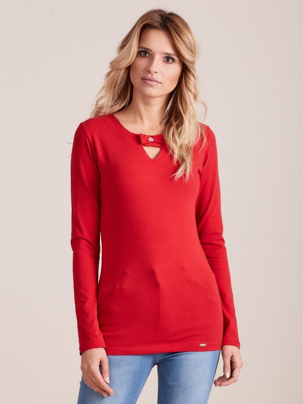 Wholesale Red fitted blouse with decorative neckline