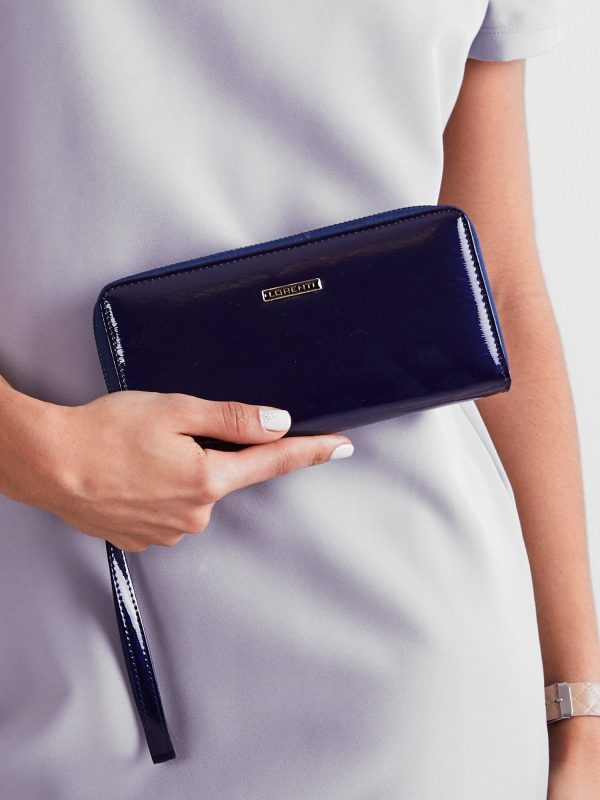 Wholesale Navy blue lacquered wallet with handle